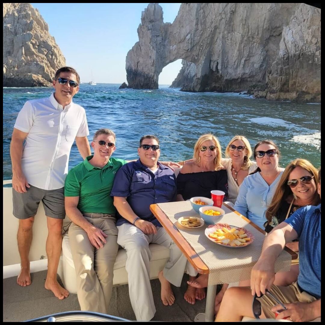 Group of people eating on yacht